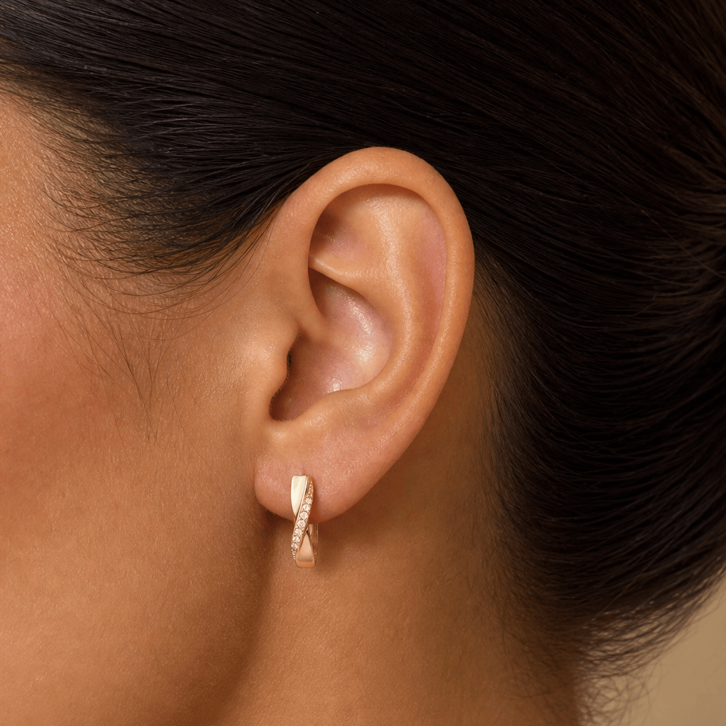 Diamond Twist Huggie Earrings in 9ct Yellow Gold