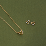 Diamond Heart Pave Set Earrings in 9ct Yellow Gold