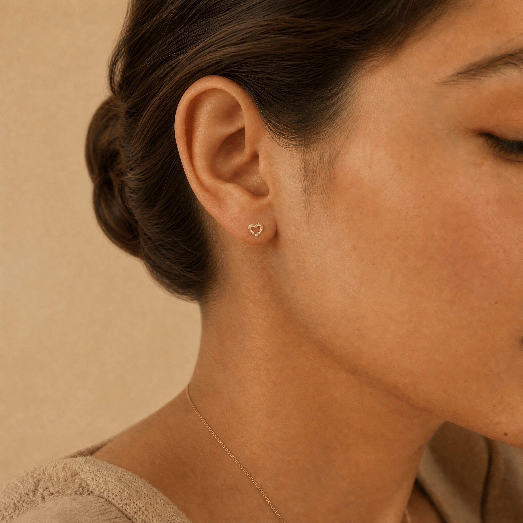 Diamond Heart Pave Set Earrings in 9ct Yellow Gold
