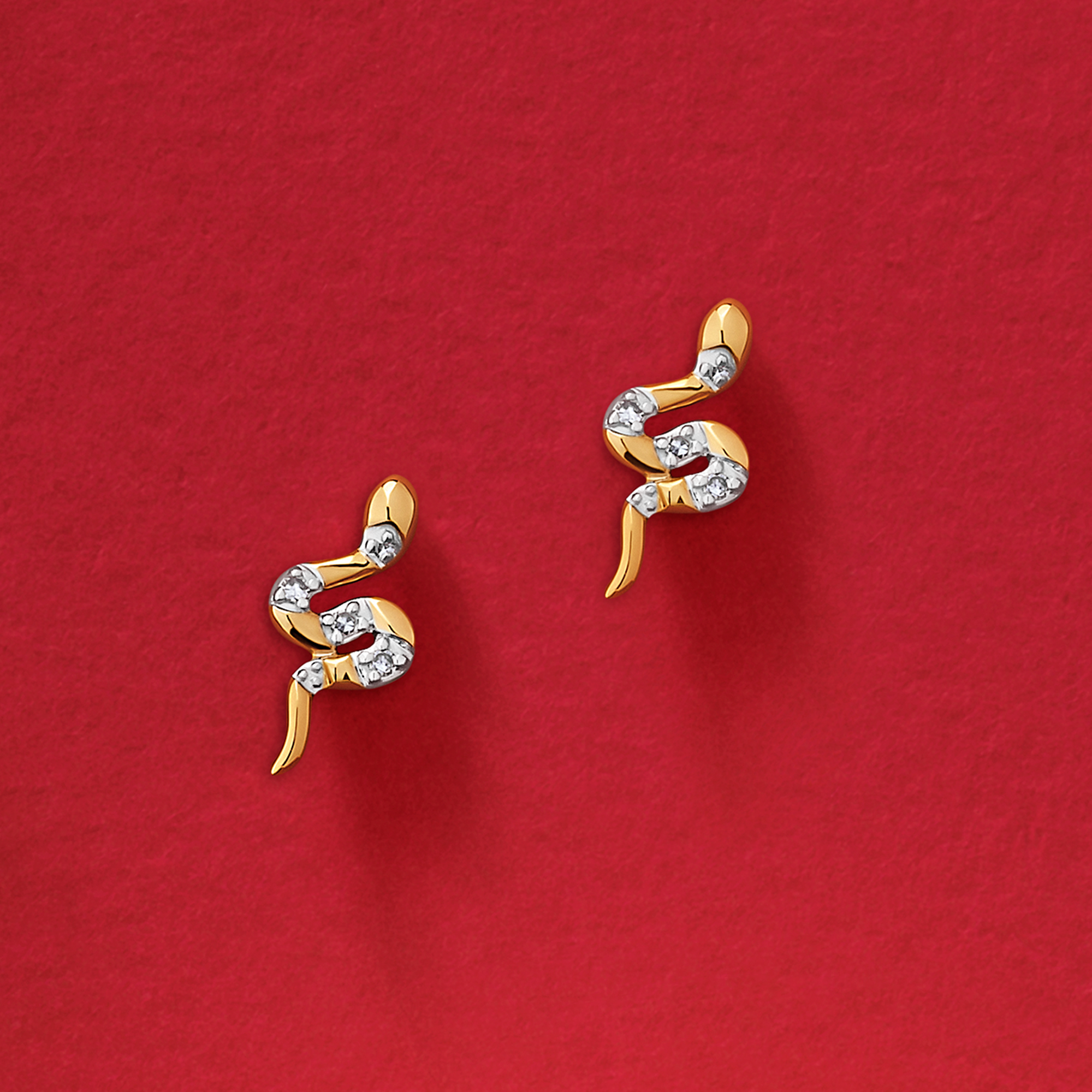 Diamond Snake Stud Earrings in 9ct Yellow Gold