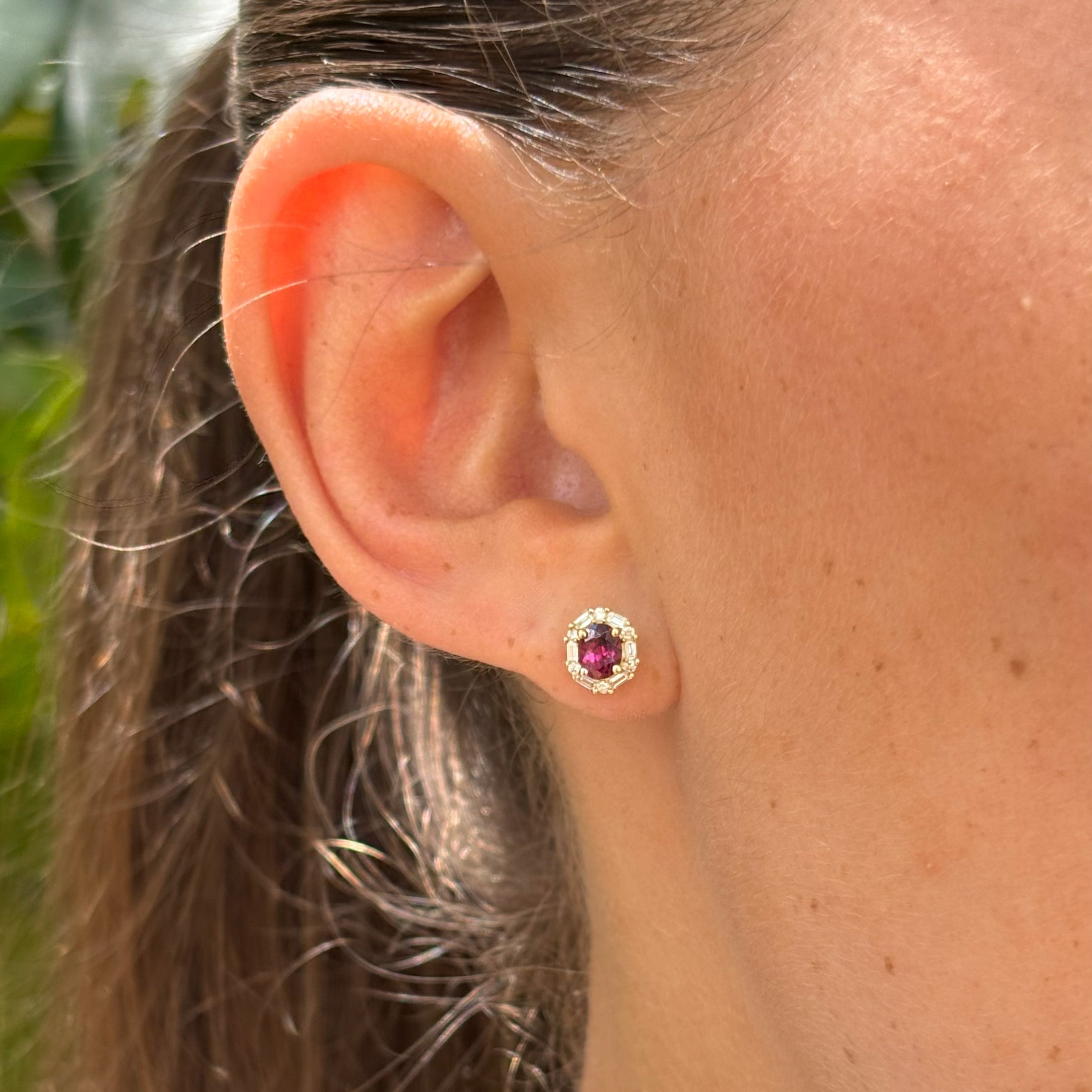 Bluebird Rhodolite Garnet & 0.25ct TW Diamond Earrings in 9ct Yellow Gold