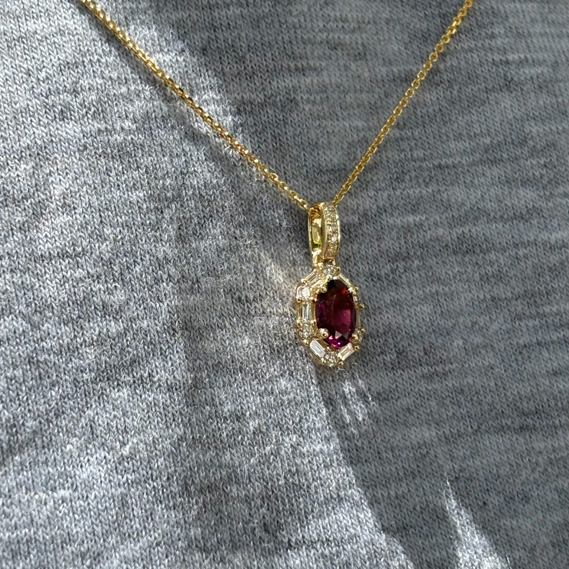 Bluebird™ Rhodolite Garnet & 0.15ct TW Diamond Pendant with Chain in 9ct Yellow Gold
