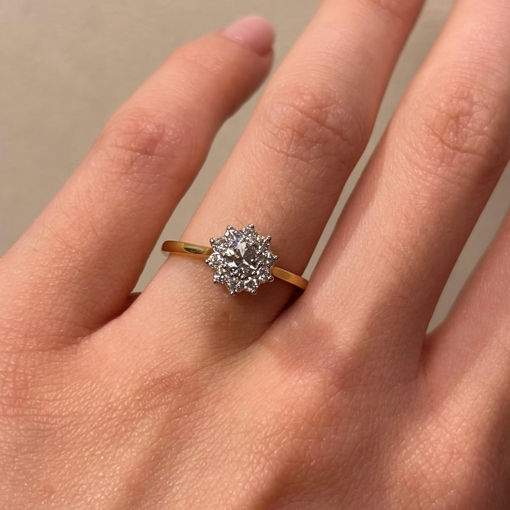 1917™ 0.56ct TW Diamond Flower Halo Engagement Ring in 18ct Yellow and White