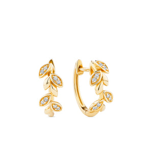 Helia™ Diamond Leaf Huggie Hoop Earrings in 9ct Recycled Gold
