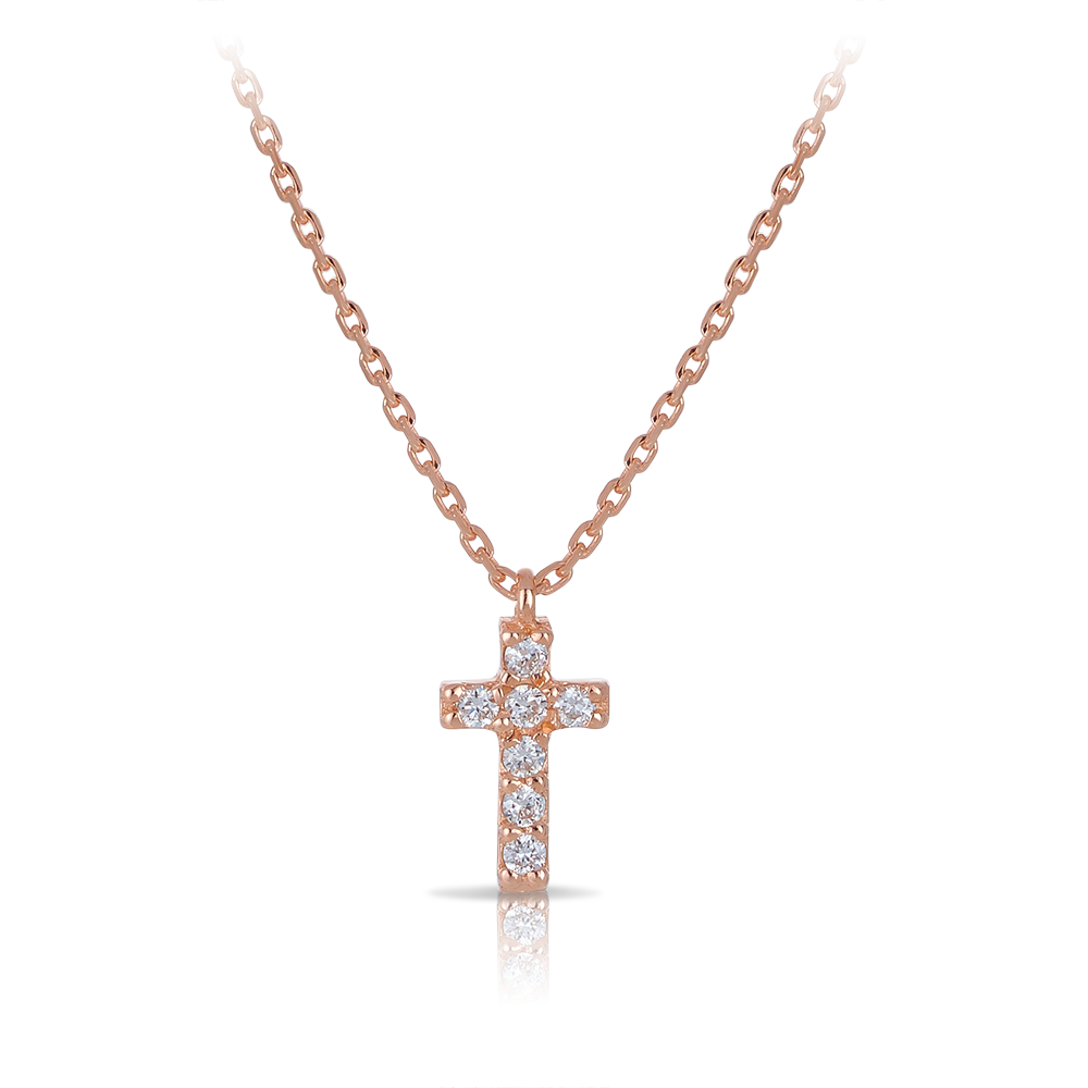 Diamond Cross Necklace set in 9ct Rose Gold