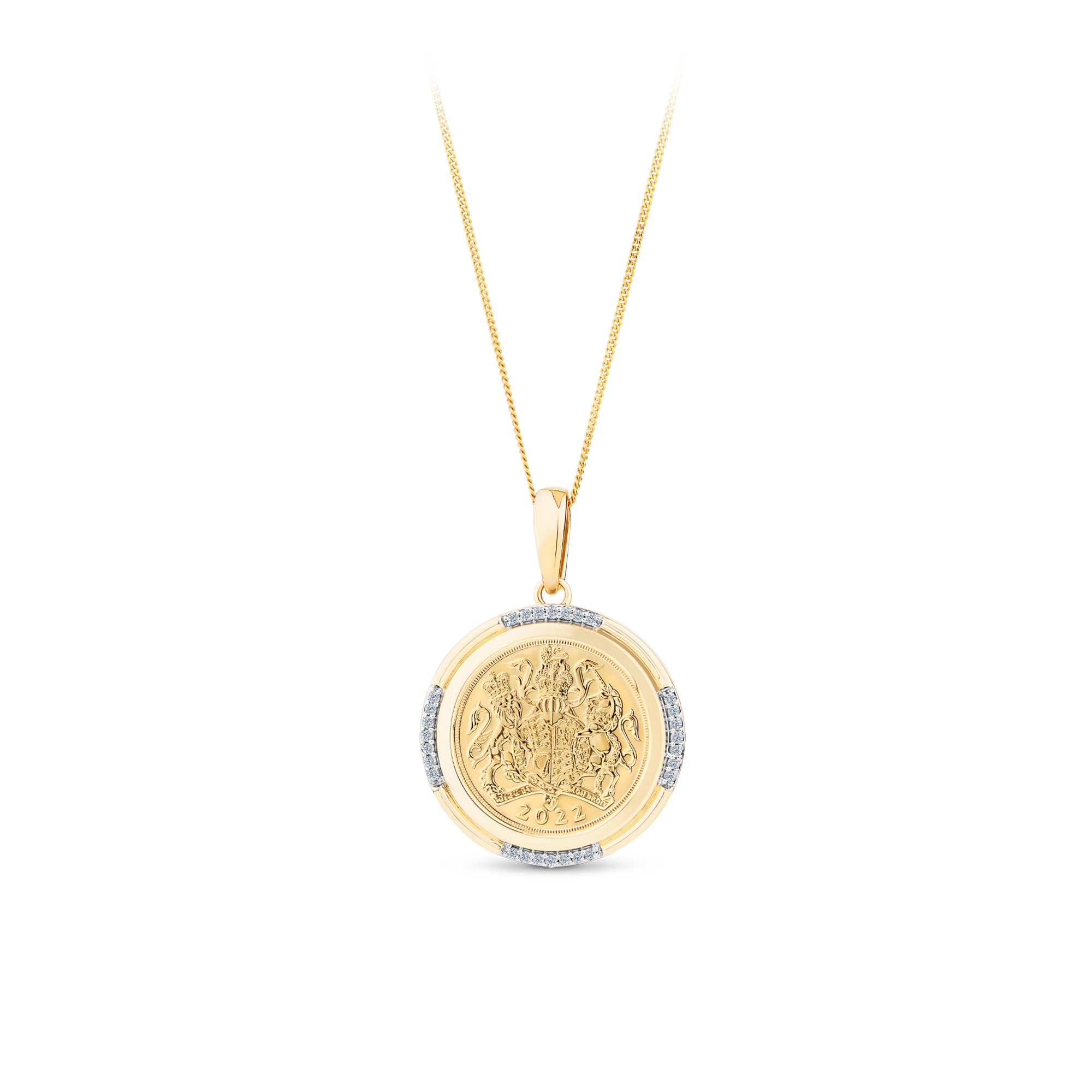 0.15ct TW 22ct Yellow Gold Half Sovereign in 9ct Yellow Gold Pendant Frame