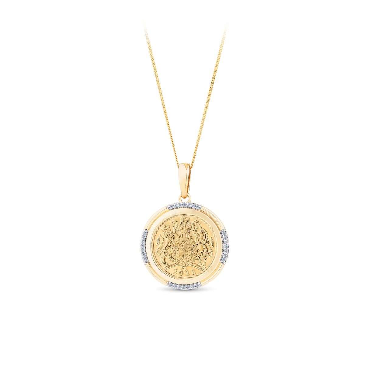 0.15ct TW 22ct Yellow Gold Half Sovereign in 9ct Yellow Gold Pendant Frame