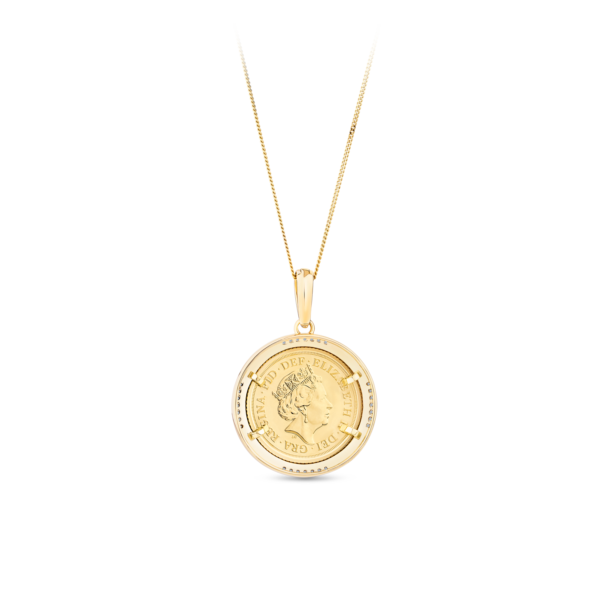0.15ct TW 22ct Yellow Gold Half Sovereign in 9ct Yellow Gold Pendant Frame