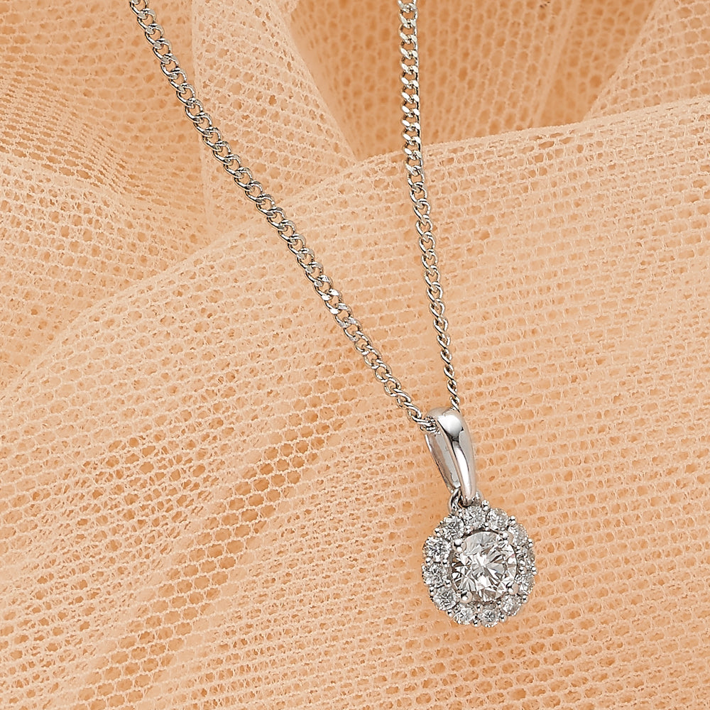 Diamond Halo Pendant in 9ct White Gold TGW 0.53ct