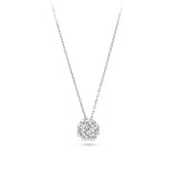 Front-on view of the Wallace Bishop 0.24 TDW Round Diamond Heart Prong Pendant in 9ct White Gold, reference 3PBB239W, on a cable chain with a parrot clasp. The pendant features a cluster of 9 claw-set natural round diamonds framed by small heart-shaped prong details.
