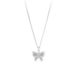 Front-on view of the Wallace Bishop 0.05 TDW Round Diamond Butterfly Pendant in 9ct White Gold, reference 3PBFL01W, measuring 12.50 x 11mm. The pendant features a butterfly design pavé set with 15 round natural diamonds.