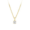 Front-on view of the Wallace Bishop Essence 0.07 TDW Round Diamond Solitaire Pendant With Chain in 9ct Yellow Gold, reference 3PBRI008Y, measuring 10mm in length on a cable chain with a parrot clasp. The pendant features a single natural round diamond suspended from a bale.