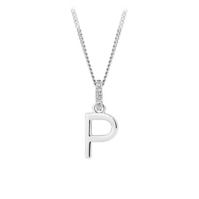 Initial Diamond Bail Pendant in Sterling Silver