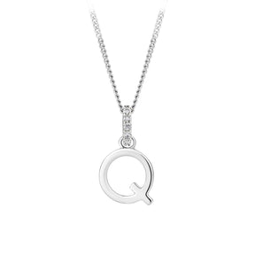 Initial Diamond Bail Pendant in Sterling Silver
