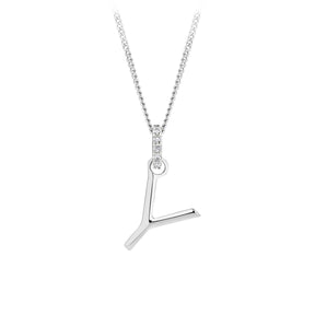 Initial Diamond Bail Pendant in Sterling Silver