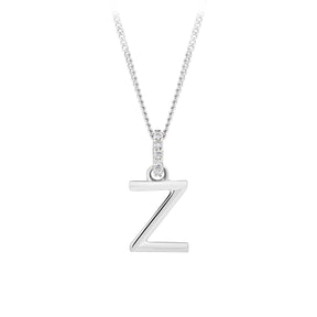 Initial Diamond Bail Pendant in Sterling Silver