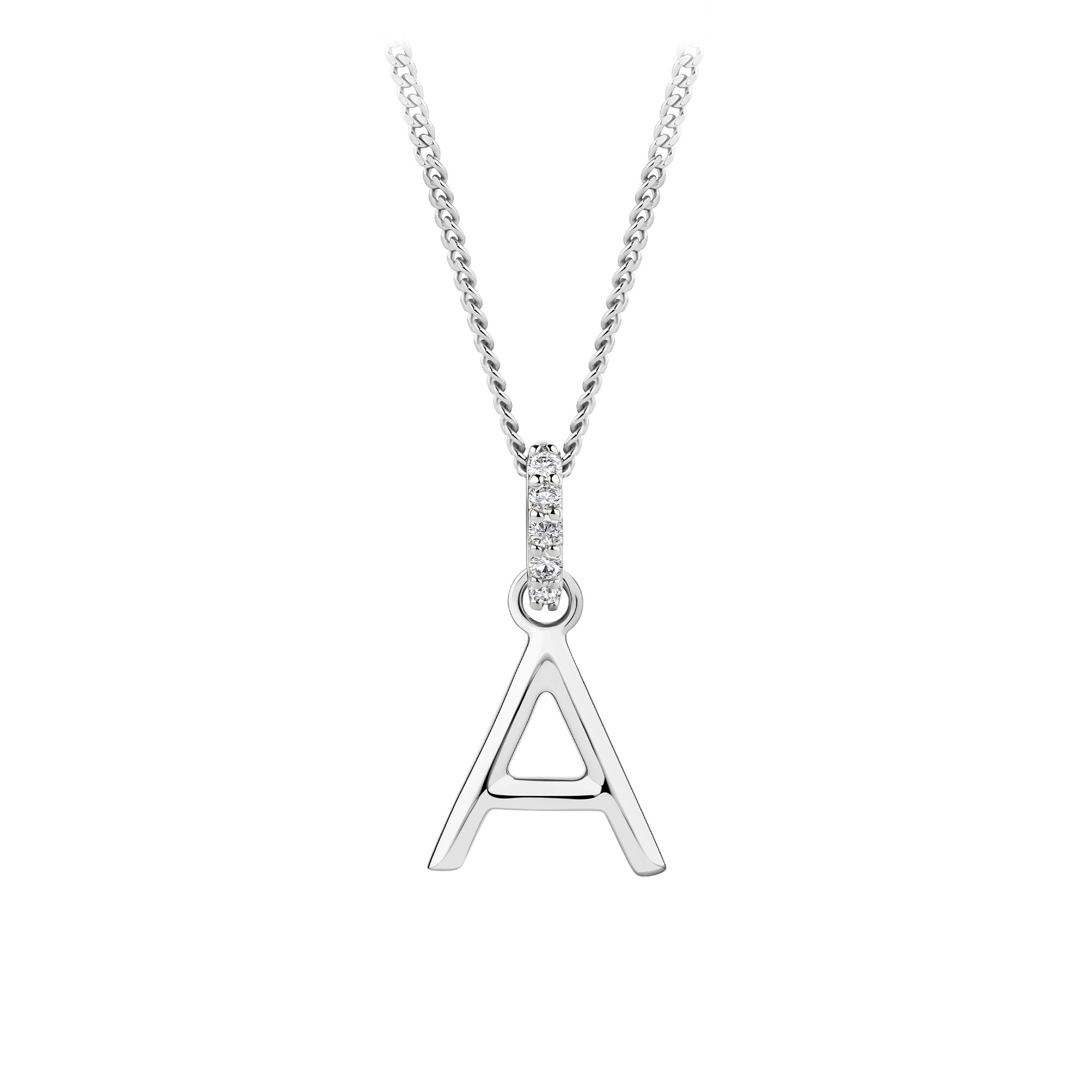 Initial Diamond Bail Pendant in Sterling Silver