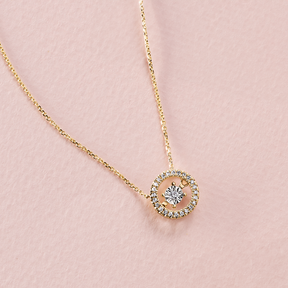 Dancing Diamond Halo Pendant in 9ct Yellow Gold
