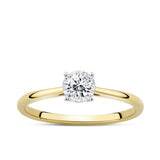 Front-on view of the Wallace Bishop 0.23 TDW Round Diamond Solitaire Engagement Ring in 9ct Yellow Gold, reference 3SBRIL23YWO, on a polished band. The ring features a single natural round brilliant cut diamond set as the centrepiece.