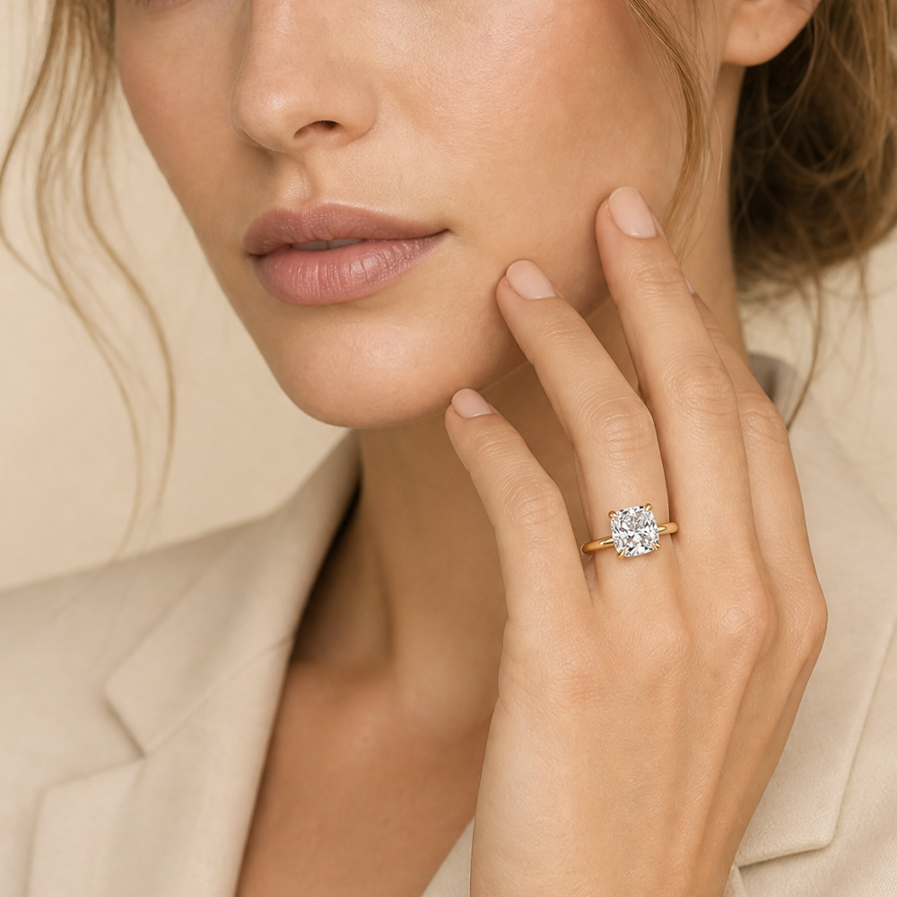 5.30ct Cushion Cut Diamond Solitaire Engagement Ring in 18ct Yellow Gold