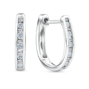Diamond Oval Huggie Earrings in 9ct White Gold
