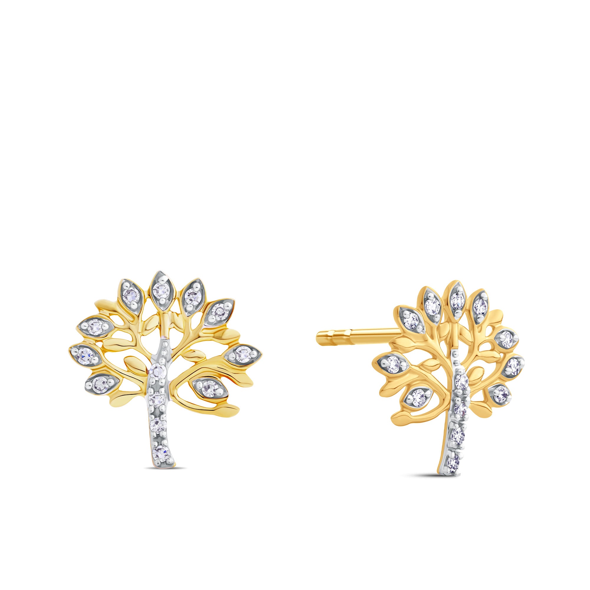 Diamond Tree of Life Stud Earrings in 9ct Yellow Gold