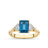 Bluebird London Blue Topaz & 0.26ct TW Diamond Ring in 9ct Yellow Gold