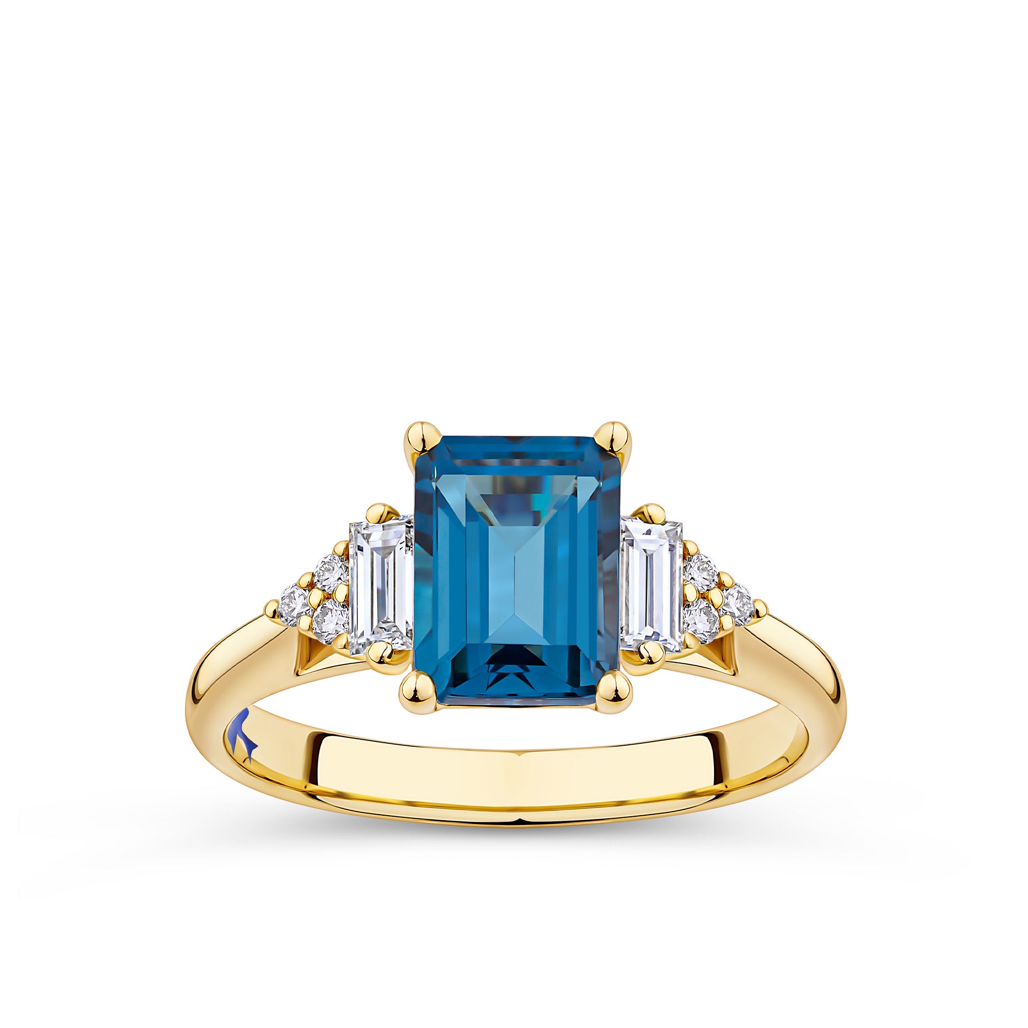 Bluebird London Blue Topaz & 0.26ct TW Diamond Ring in 9ct Yellow Gold
