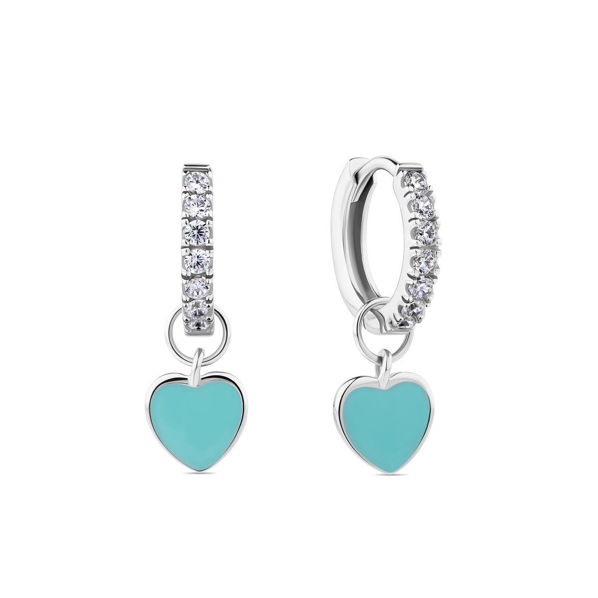 Cubic Zirconia Enamel Heart Drop Earrings in Sterling Silver