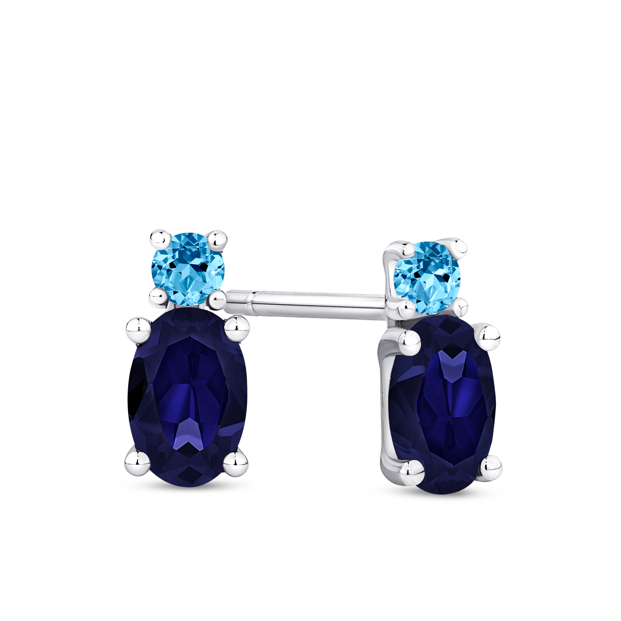 Blue Cubic Zirconia Stud Earrings in Sterling Silver