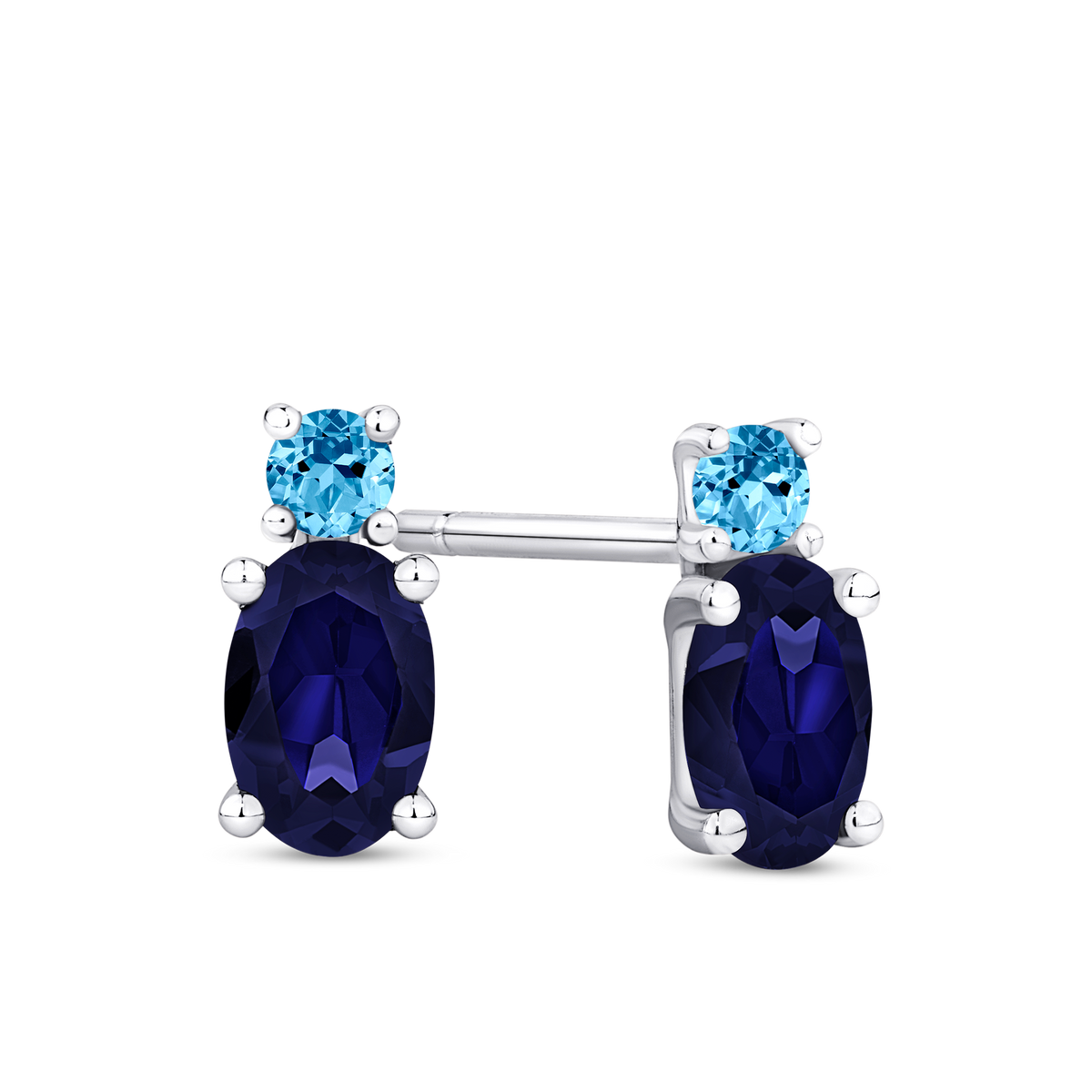 Blue Cubic Zirconia Stud Earrings in Sterling Silver