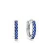 Front-on view of the Wallace Bishop Cubic Zirconia Huggies in Sterling Silver, reference 41ECZB88, with a 10mm hoop and 1.8mm width. The huggies feature a classic claw-set line of round blue cubic zirconias in polished sterling silver.