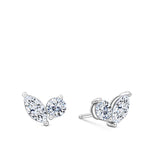 Front-on view of the Wallace Bishop Cubic Zirconia Cluster Stud Earrings in Sterling Silver, reference 41ECZD03. Each earring features one claw-set round cut and one claw-set marquise cut white cubic zirconia in a compact cluster design.