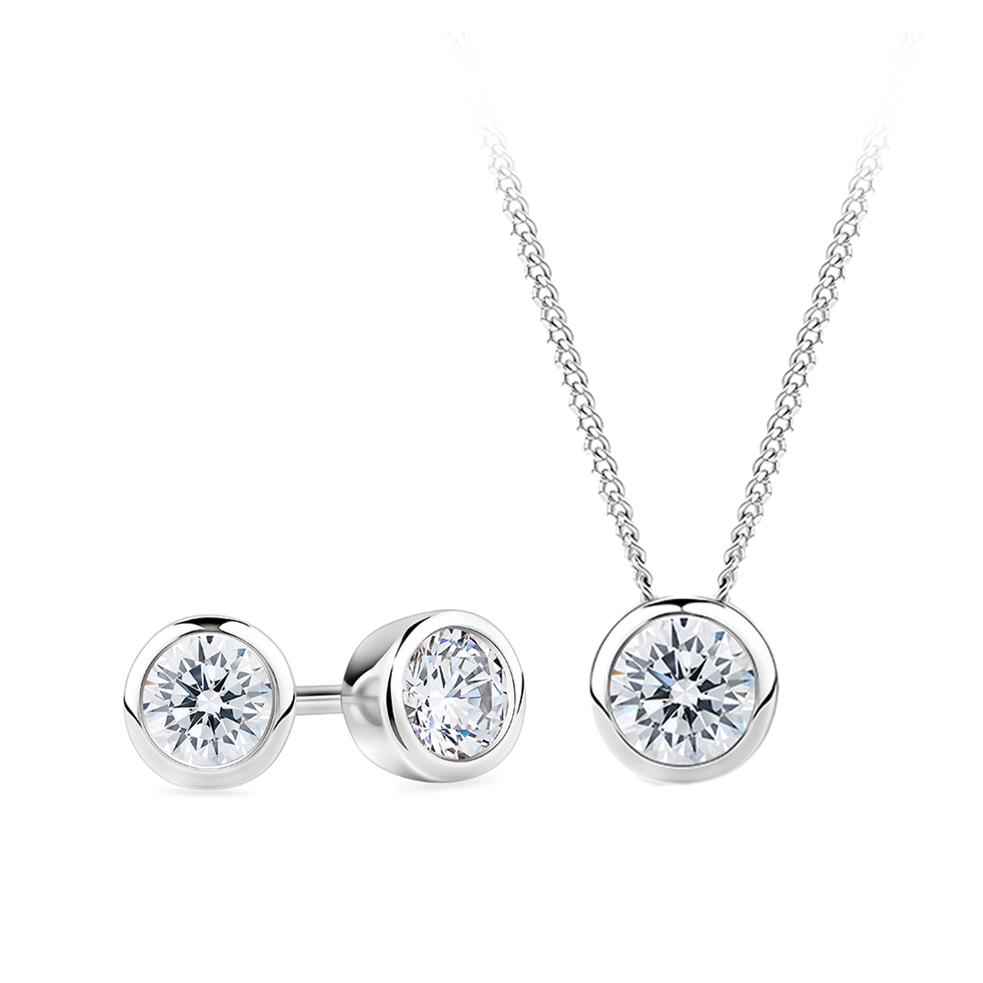 Cubic Zirconia 2 Piece Set in Sterling Silver Rhodium Plate in Navy Bauble