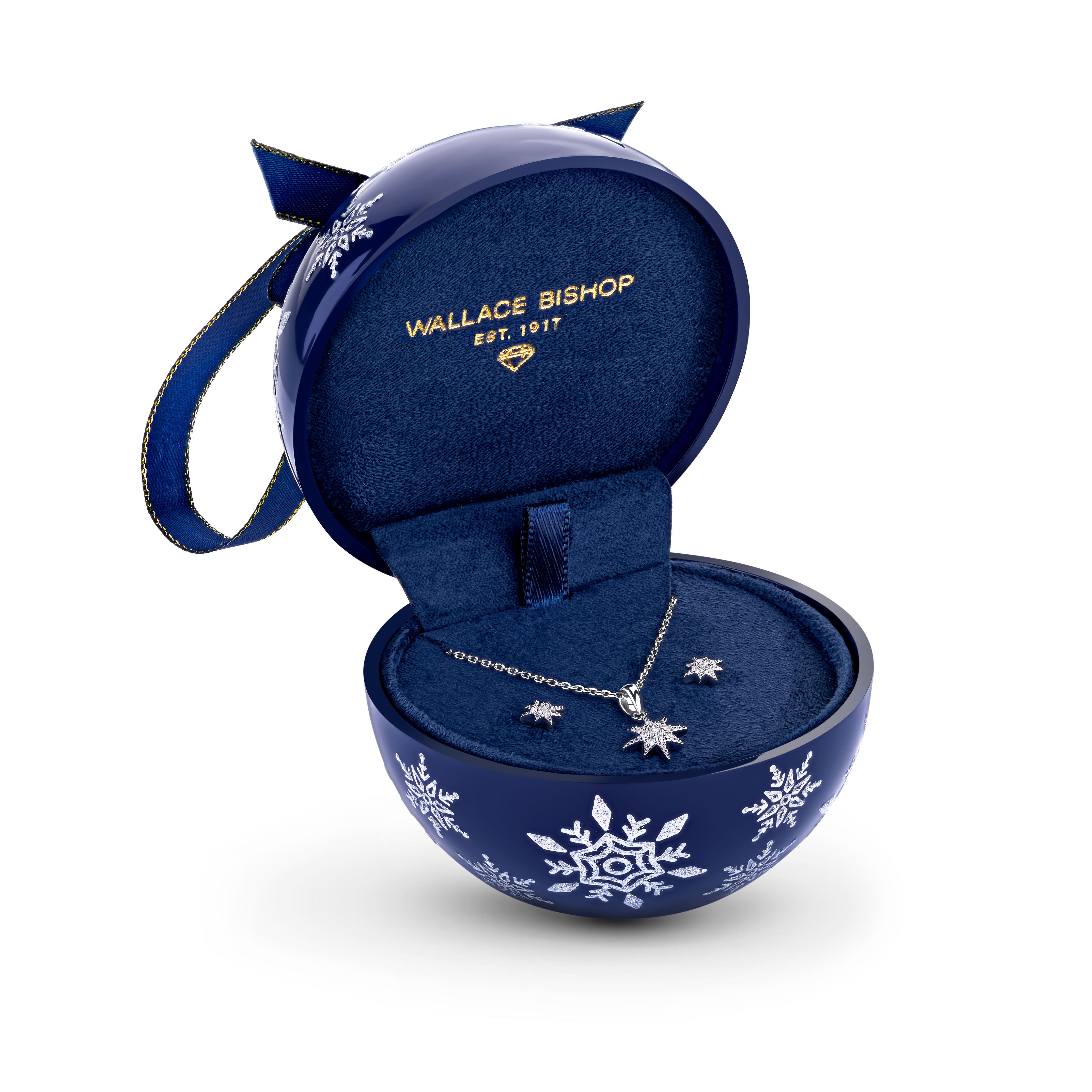 Cubic Zirconia Celestial Star Pendant & Earrings Set in Sterling Silver in Navy Bauble