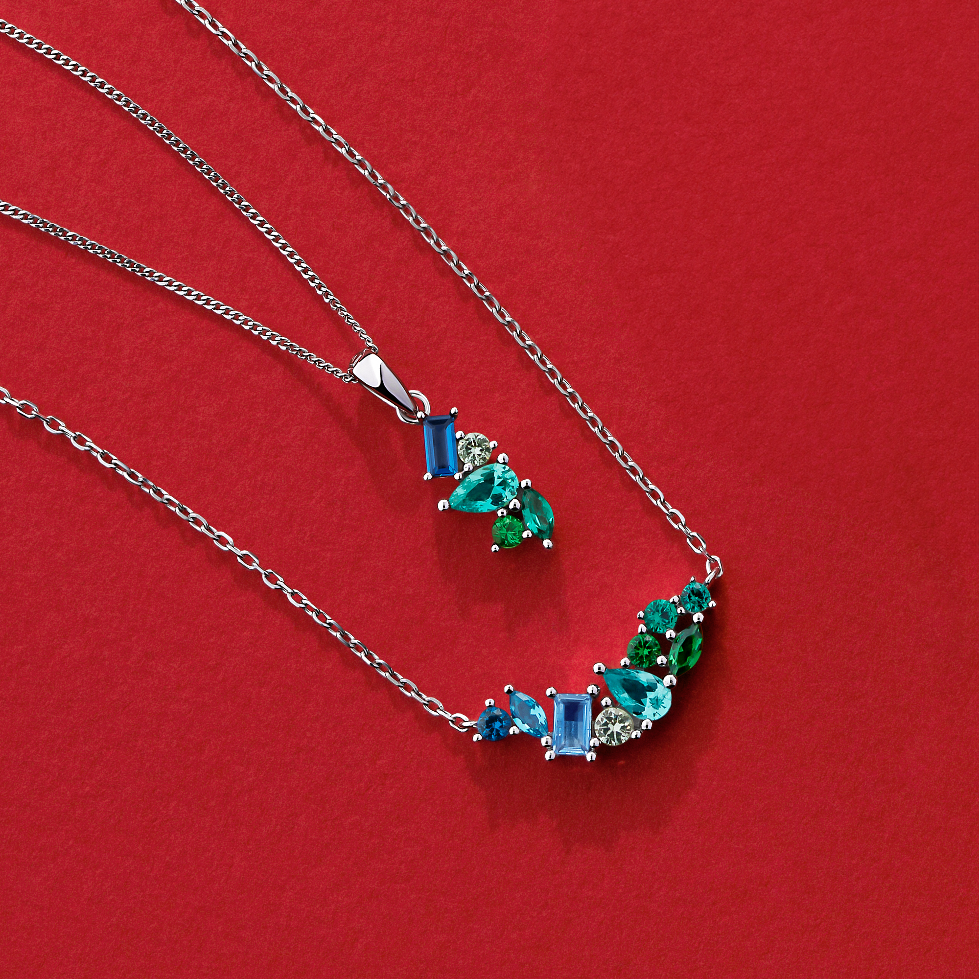 Cubic Zirconia Scattered Necklace in Sterling Silver