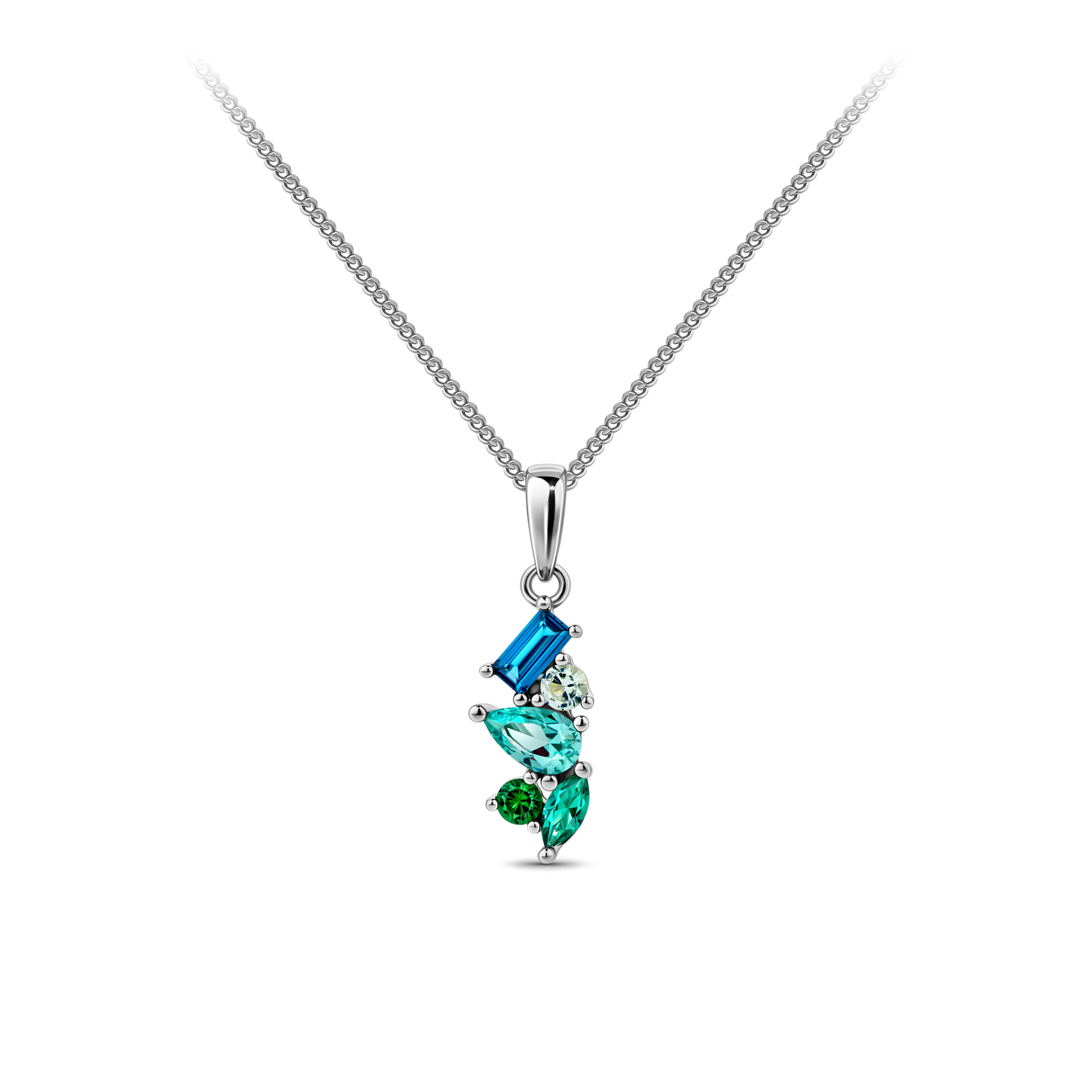 Cubic Zirconia Scattered Pendant in Sterling Silver Rhodium Plate