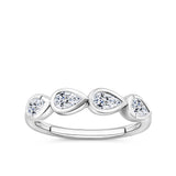 Front-on view of the Wallace Bishop Cubic Zirconia Bezel Ring in Sterling Silver, reference 41PSBCZR2O, on a plain polished band. The ring features four bezel-set pear cut white cubic zirconias, each measuring 5x3mm.