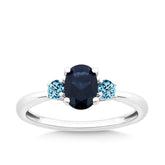 Blue Cubic Zirconia Trilogy Ring in Sterling Silver