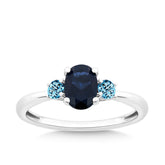 Blue Cubic Zirconia Trilogy Ring in Sterling Silver