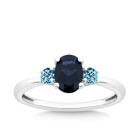 Blue Cubic Zirconia Trilogy Ring in Sterling Silver