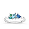 Front-on view of the Wallace Bishop Cubic Zirconia Scatter Ring in Sterling Silver, reference 41RCZ093O. The ring features a claw-set cluster of blue and green cubic zirconias, mixing baguette, marquise, pear and round cuts for an asymmetric, scattered sparkle.