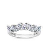 Front-on view of the Wallace Bishop Cubic Zirconia Cluster Ring in Sterling Silver, reference 41RCZD03O. The ring features seven claw-set cubic zirconias, mixing marquise and round cuts to create a scattered, floral-inspired design.
