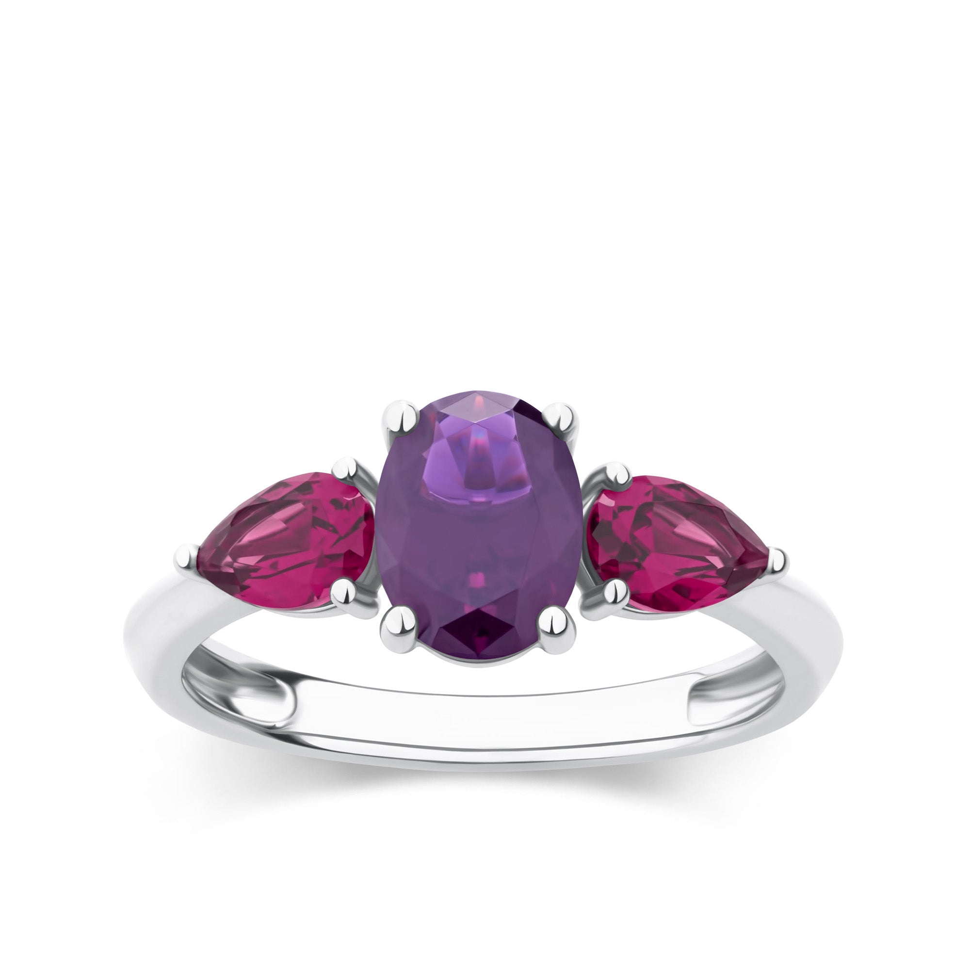Purple & Red Cubic Zirconia Trilogy Ring in Sterling Silver