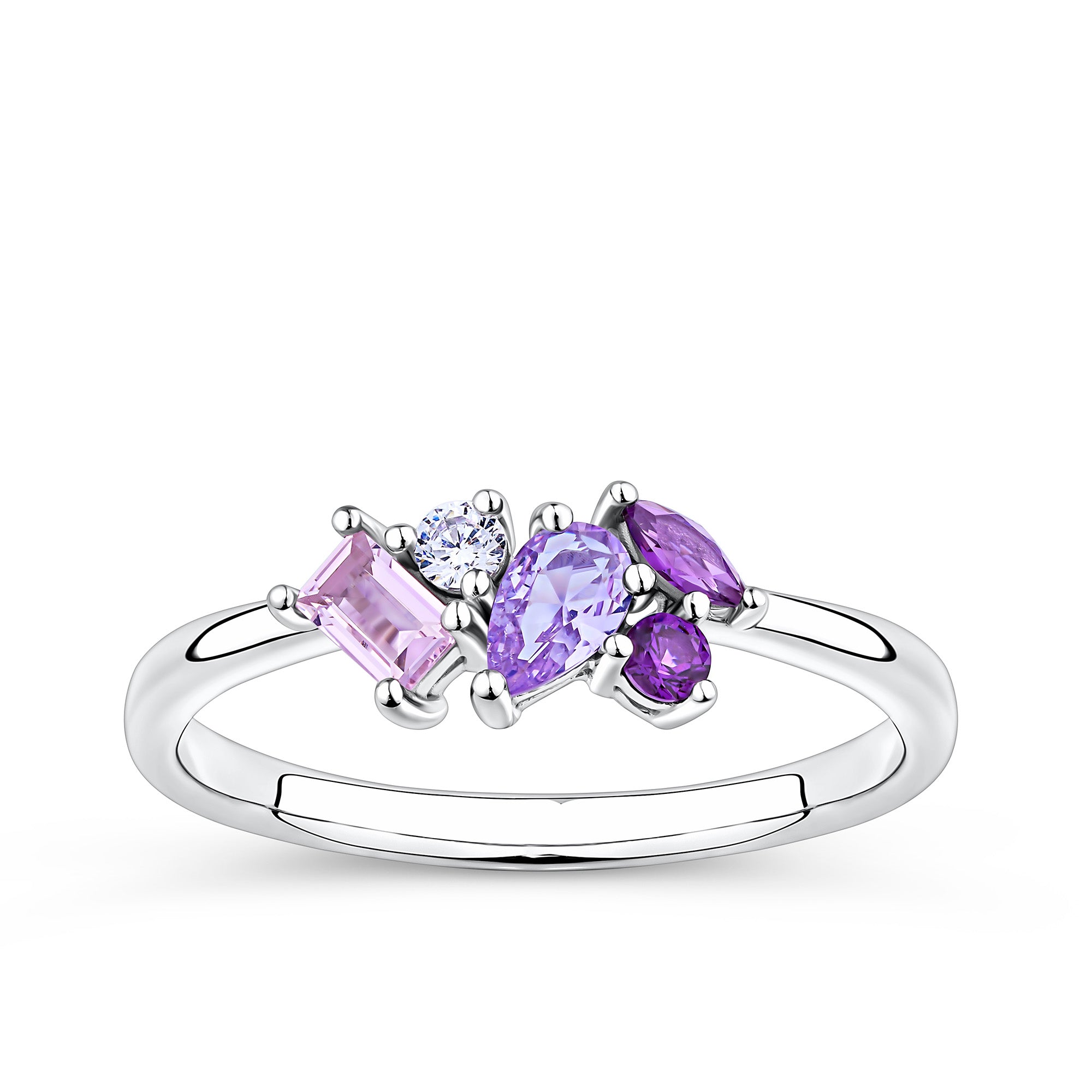 Purple & Pink Cubic Zirconia Scattered Ring in Sterling Silver