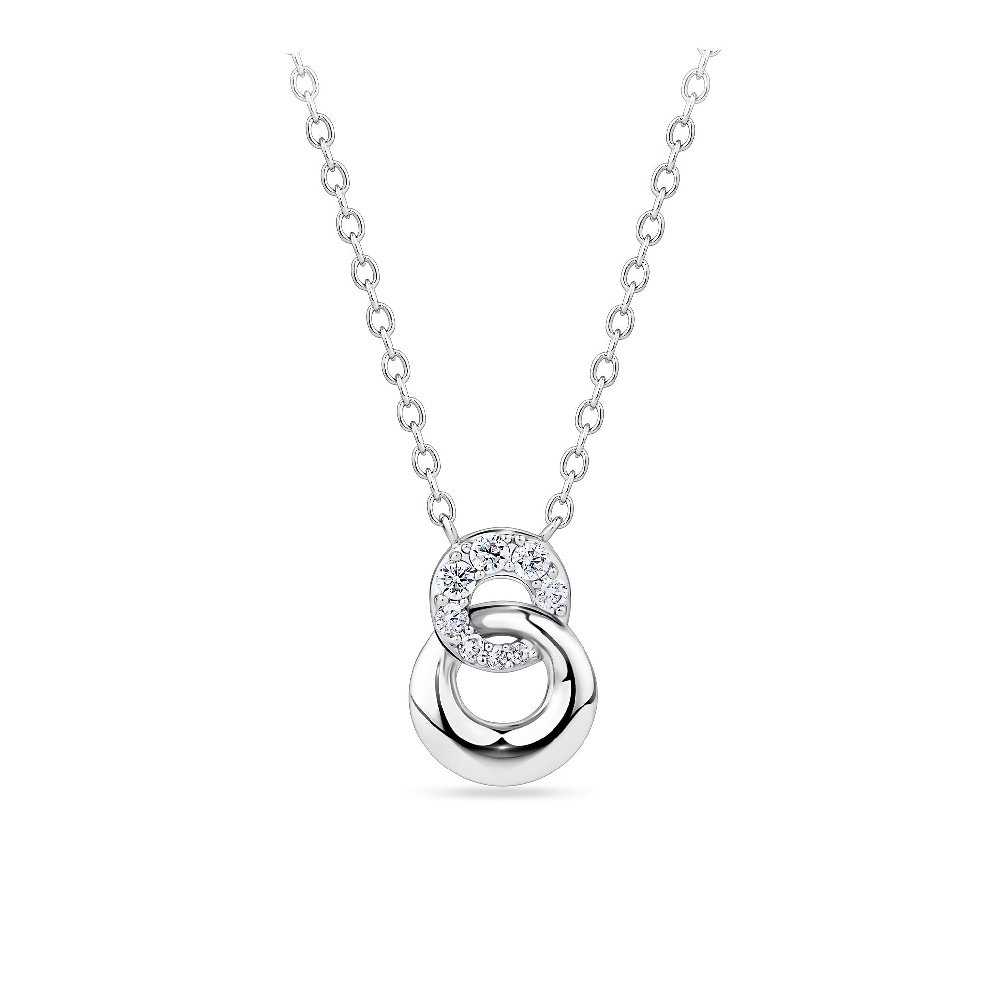 Cubic Zirconia Interlocking Circle Necklace in Sterling Silver