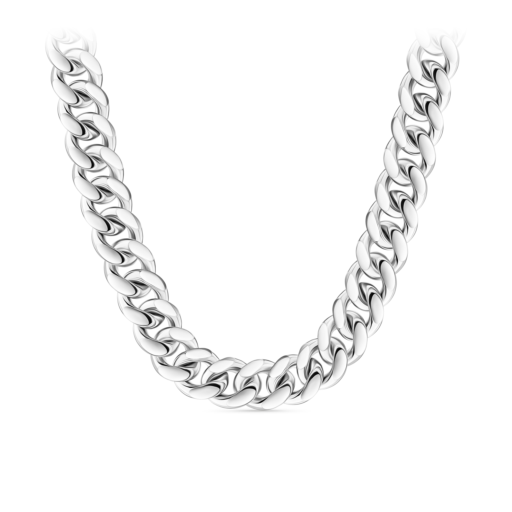 Solid Miami Link Chain in Sterling Silver Rhodium Plate