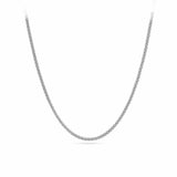 50cm Wheat Chain with Slider in Sterling Silver — This finely woven wheat-link chain sits at 1.2mm wide with a soft, reflective sterling silver finish. An adjustable slider is visible along the chain, allowing the 50cm (19.7 inch) length to be shortened for a customised fit.