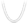 Front-on view of the Wallace Bishop Two-Layer Necklace in Sterling Silver, reference 44KA2582, measuring 500mm in length with a parrot clasp. The solid link necklace pairs a flat herringbone chain with a paperclip link chain.
