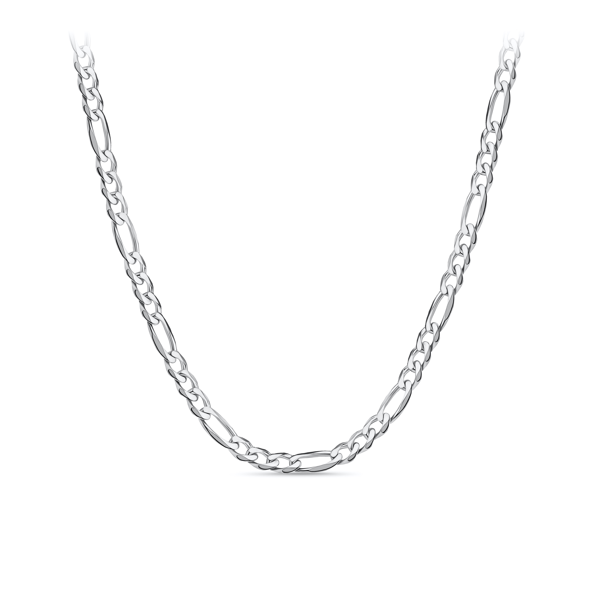 Solid Figaro Link Chain in Sterling Silver Rhodium Plate